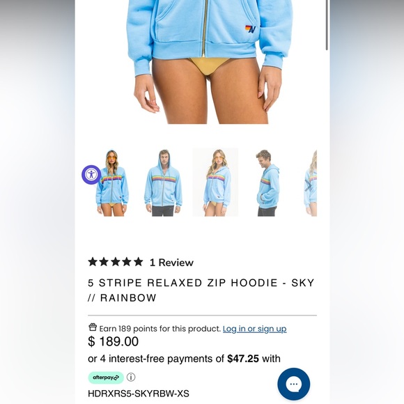 NEW Aviator Nation- 5 STRIPE RELAXED ZIP HOODIE - SKY // RAINBOW Size XL - Picture 2 of 3